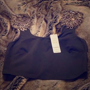 Bebe black crop top with embellished shoulders